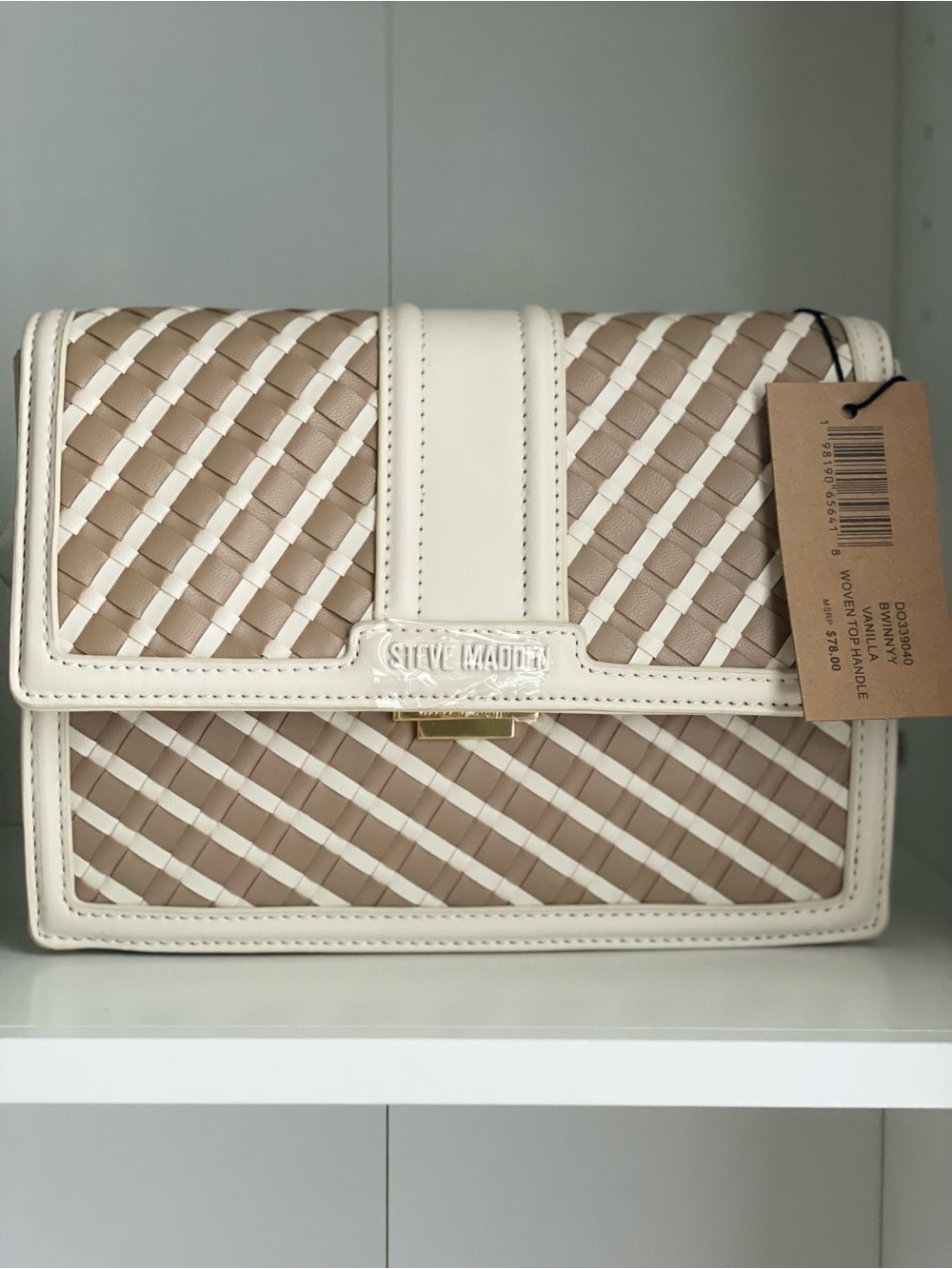 Steve Madden Beige & Cream Woven Flap Crossbody